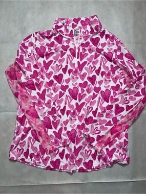 IBKUL white and pink heart print quarter zip long sleeve shirt size large